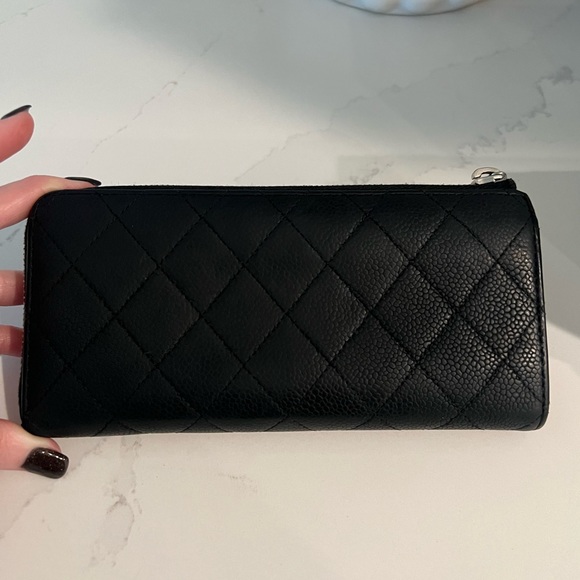 Chanel Caviar Wallet Leather Quilted 3/4 Zip Large Long Black / Silver - Picture 4 of 16